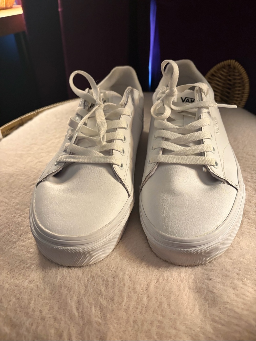 Vans White Leather-Style Low Top Sneakers Size 8